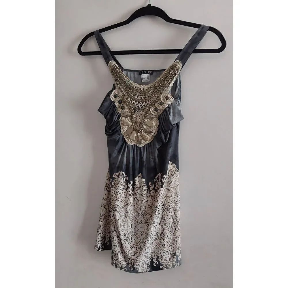 NWOT~Venus Gray & Silver Embellished Camisole/Dressy Top Sz Medium